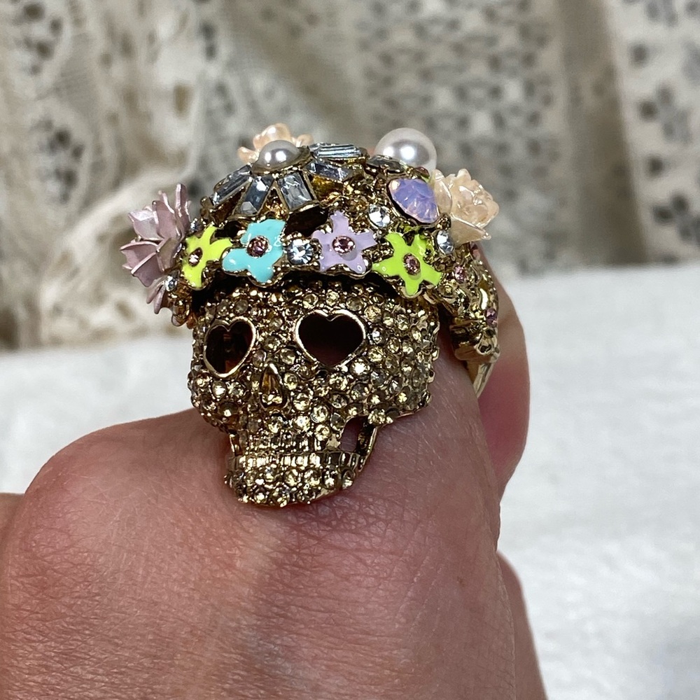 Betsey Johnson Gold Skull Colorful Ring